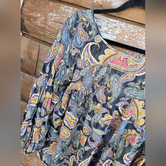 UMGEE Black Gold Colorful Paisley Swing Lightweight Top/Dress Balloon Sleeve - Picture 7 of 13
